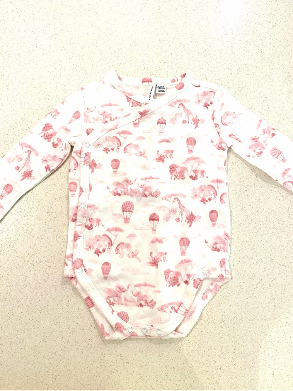 NWOT Janie and Jack Pink Hot Air Balloon & Animal Print Long-Sleeve One-Piece